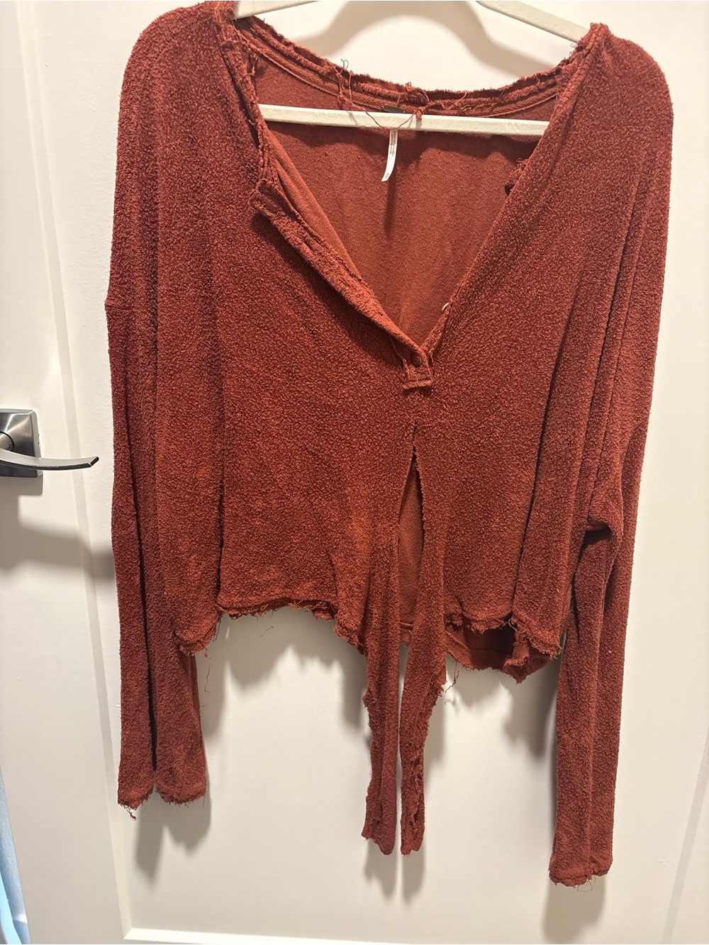 Free People Rust Colored V-Neck Tie-Front with Distressed Hems Size XL